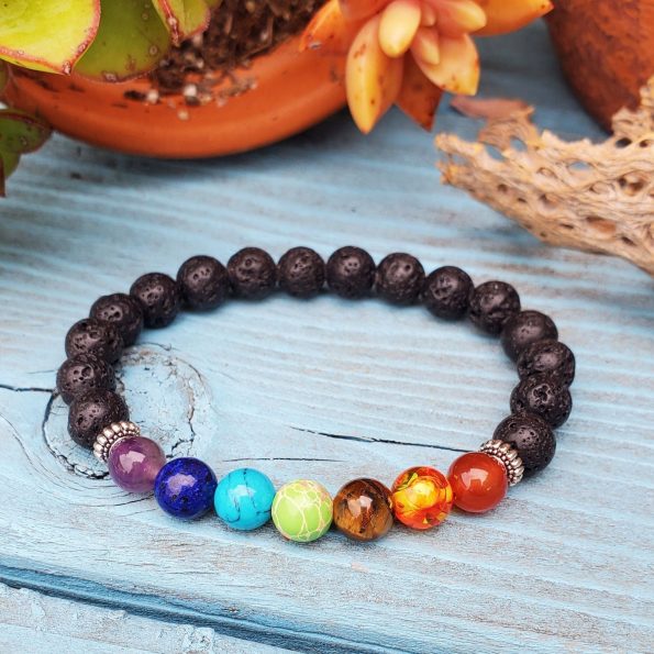 Crystal Bracelet 8mm Chakra Gemstone Lava Bead Bracelet Crystal Bracelet Brooke LeAnne San Diego California