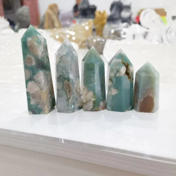 green sakura agate rare crystal point tower wholesale 1